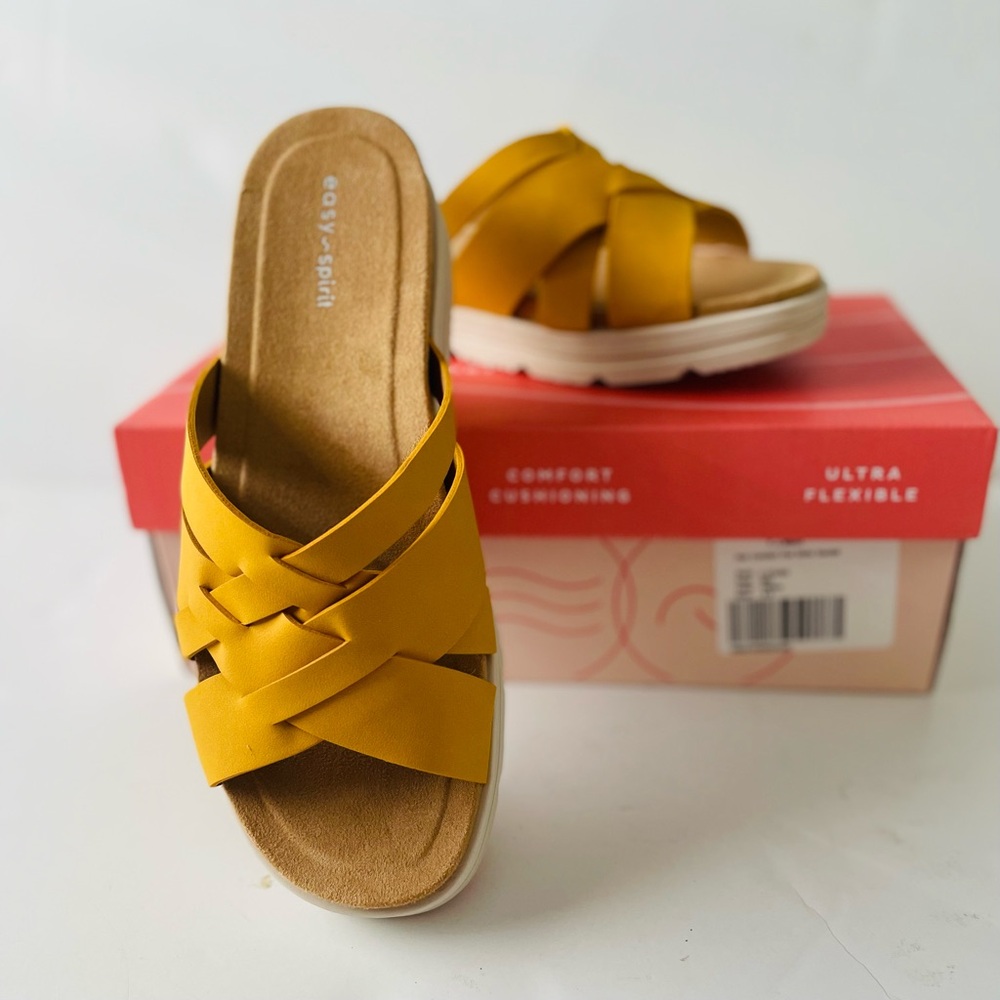 Easy Spirit Star 3 Woven Strappy Cushioned Footbed Slide Sandal Yellow Size 8.5